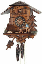 One Day Cuckoo Clock – 9.8 in – Man Sawing Wood, Hand-carved Black Forest By River City Clocks