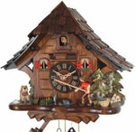 Black Forest Fisherman Cuckoo Clock with Sloped Roof and Moving Fisherman