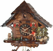 Black Forest Fisherman Cuckoo Clock with Sloped Roof and Moving Fisherman