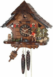One Day Cuckoo Clock Cottage with Fisherman and Hand-carved Dog