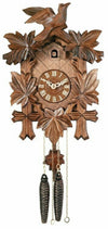 One Day Cuckoo Clock – Hand Carved Maple Leaves and Bird – 13 in Traditional German Wall Clock