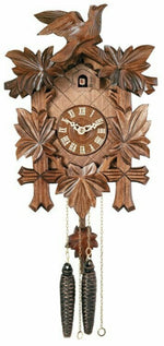 One Day Cuckoo Clock – Hand Carved Maple Leaves and Bird – 13 in Traditional German Wall Clock By River City Clocks