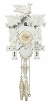 White One Day Cuckoo Clock with Carved Maple Leaves and Gold Accents