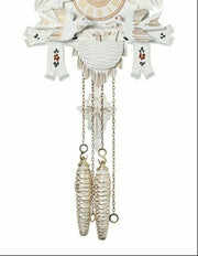 Traditional White Cuckoo Clock with Maple Leaf Pendulum and Gold Trim