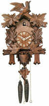 Wooden Cuckoo Clock – 13 Inch Height – Carved Leaves and Moving Bird Figures