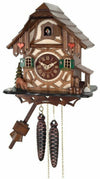 Hand-carved Black Forest cuckoo clock with deer, tree, and water pump, mechanical movement