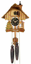 Chalet-style cuckoo clock with animated chimney sweeper and hand-painted flowers