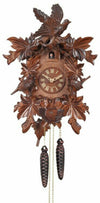 Traditional One Day Cuckoo Clock – 16 Inch Height – Carved Leaves and Birds