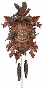 One Day Hand Carved Cuckoo Clock – 16 Inch Height – Maple Leaves and Bird Details By River City Clocks