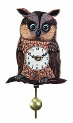 Owl Shaped Quartz Wall Clock with Moving Eyes and Swinging Pendulum Motion – 6 in – River City Clocks