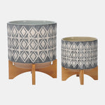 Sagebrook Home 12675-09 Ceramic 8"/10" Planter On Stand, Gray Set of 2