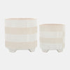Sagebrook Home 14504-26 Ceramic, 6"/8" Textured Footed Planters, Beige Set of 2