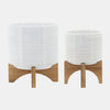 Sagebrook Home 14763-04 Ceramic, 5"/8" Planter On Stand, Speckled White Set of 2
