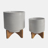 Sagebrook Home 14763-05 Ceramic 8"/10" Planter On Stand, Speckled White Set of 2