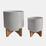 Sagebrook Home 14763-05 Ceramic 8"/10" Planter On Stand, Speckled White Set of 2