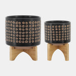 Sagebrook Home 14764-04 Ceramic, 5"/8" Planter On Stand, Brown Set of 2