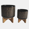 Sagebrook Home 14764-05 Ceramic 8"/10" Planter On Stand, Brown Set of 2