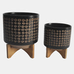 Sagebrook Home 14764-05 Ceramic 8"/10" Planter On Stand, Brown Set of 2
