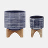 Sagebrook Home 14765-07 Ceramic, 5"/8" Planter On Stand, Blue Set of 2