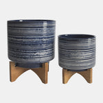 Sagebrook Home 14765-09 Ceramic 8"/10" Planter On Stand, Blue Set of 2