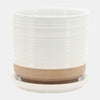 Sagebrook Home 14772-11 Ceramic, 5"/6" Planter With Saucer Ceramic, White Set of 2