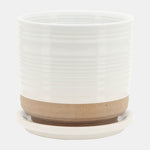Sagebrook Home 14772-11 Ceramic, 5"/6" Planter With Saucer Ceramic, White Set of 2