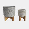 Sagebrook Home 15033-07 Ceramic 5"/8" Planter On Wooden Stand, Ivory Set of 2