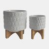 Sagebrook Home 15033-09 Ceramic 5"/8" Planter On Wooden Stand, White Set of 2