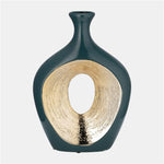 Sagebrook Home 15119-06 Ceramic, 13" 2-Tone Scratched Ova Vase, Teal/Champgn