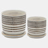 Sagebrook Home 15784-03 5"/6" Aztec Planter With Saucer Ceramic, Beige Set of 2