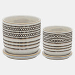 Sagebrook Home 15784-03 5"/6" Aztec Planter With Saucer Ceramic, Beige Set of 2