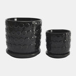 Sagebrook Home 15785-03 5"/6" Bubble Planter W. Saucer Ceramic, Black Set of 2
