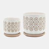 Sagebrook Home 15790-01 5"/6" Circles Planter With Saucer Ceramic,Beige Set of 2