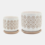 Sagebrook Home 15790-01 5"/6" Circles Planter With Saucer Ceramic,Beige Set of 2