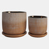 Sagebrook Home 15793-03 5"/6" Textured Planter With Saucer Ceramic, Gold Set of 2