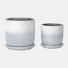 Sagebrook Home 15794-03 5"/6" Textured Planter With Saucer Ceramic, Silver Set of 2