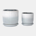 Sagebrook Home 15794-03 5"/6" Textured Planter With Saucer Ceramic, Silver Set of 2