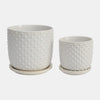 Sagebrook Home 15795-03 5"/6" Tiny Dots Planter With Saucer Ceramic, White Set of 2