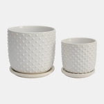 Sagebrook Home 15795-03 5"/6" Tiny Dots Planter With Saucer Ceramic, White Set of 2