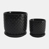 Sagebrook Home 15796-03 5"/6" Tiny Dots Planter With Saucer Ceramic, Black Set of 2