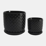 Sagebrook Home 15796-03 5"/6" Tiny Dots Planter With Saucer Ceramic, Black Set of 2