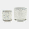 Sagebrook Home 15797-03 Ceramic, 5"/6" Wiggly Planter With Saucer Ceramic, Beige Set of 2