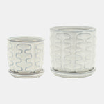 Sagebrook Home 15797-03 Ceramic, 5"/6" Wiggly Planter With Saucer Ceramic, Beige Set of 2