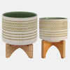 Sagebrook Home 15799-04 5"/8" Aztec Planter With Wood Stand, Olive Set of 2