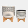 Sagebrook Home 15801-04 8"/10" Aztec Planter With Wood Stand, Gray Set of 2