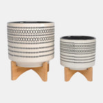 Sagebrook Home 15801-04 8"/10" Aztec Planter With Wood Stand, Gray Set of 2