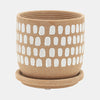 Sagebrook Home 15802-04 5"/6" Painted Planter With Saucer Ceramic, Brown Set of 2