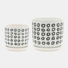 Sagebrook Home 15806-03 5"/6" Aztec Planter With Saucer Ceramic, Black Set of 2