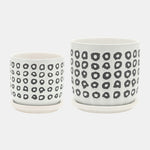 Sagebrook Home 15806-03 5"/6" Aztec Planter With Saucer Ceramic, Black Set of 2