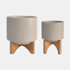 Sagebrook Home 15818-04 5"/8" Planter With Wood Stand, Matte Beige Set of 2